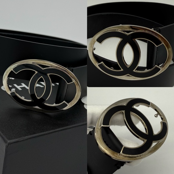 Authentic Chanel CC Logo Oval black calf leather belt - Picture 11 of 16